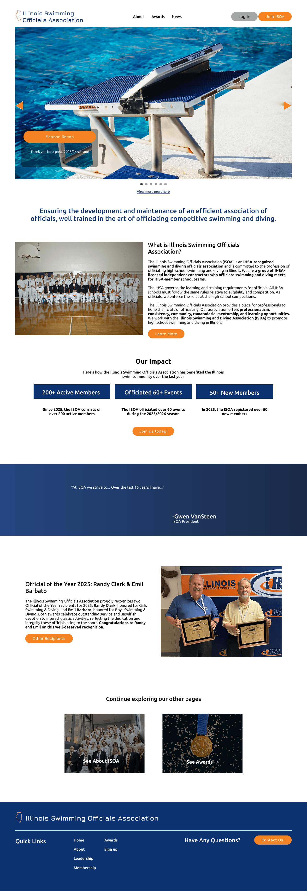 The deployed public ISOA homepage with a concise navigation, Join ISOA, and Log In actions