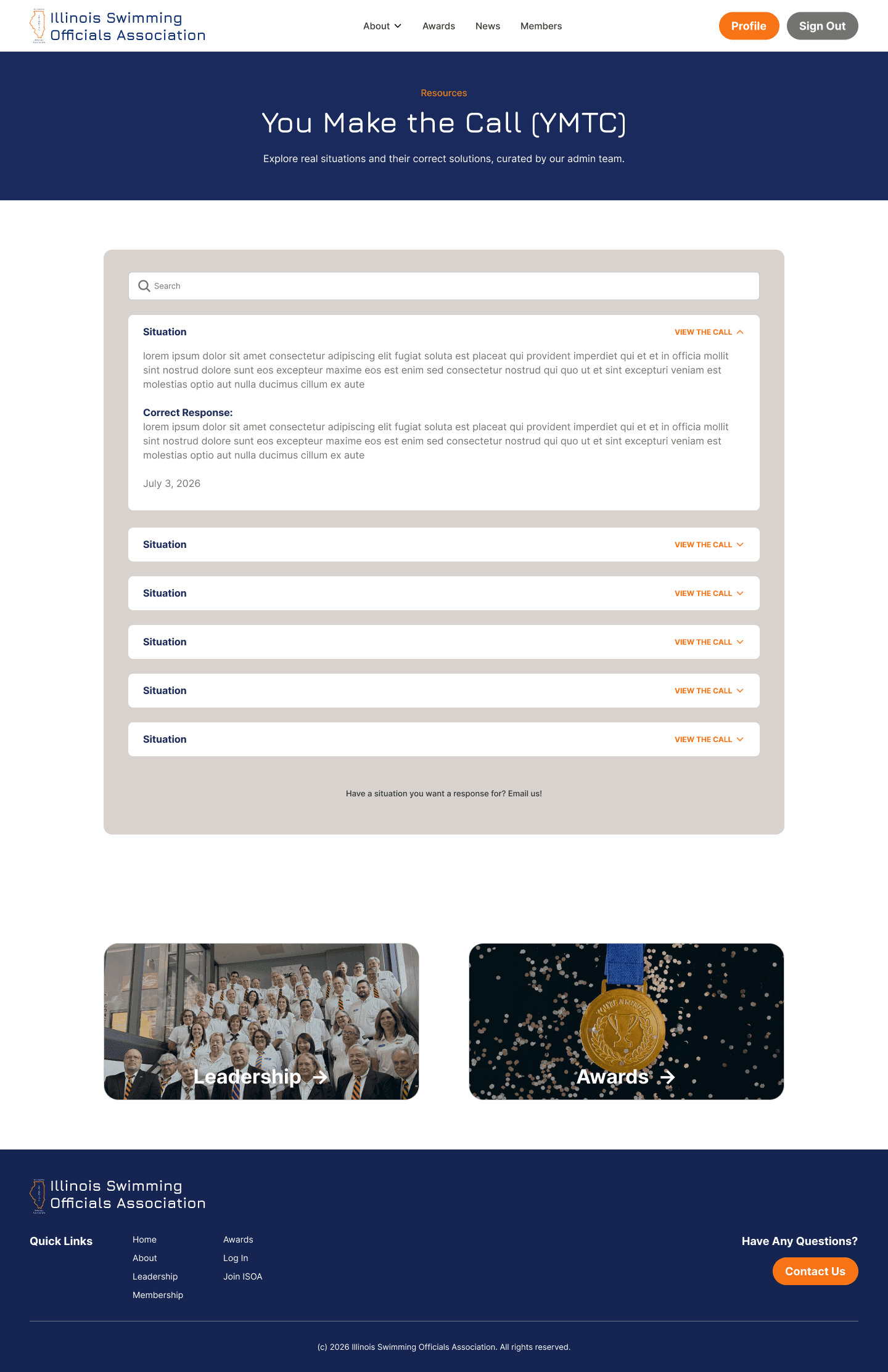 Consolidated YMTC QA page with search and expandable situations showing correct responses